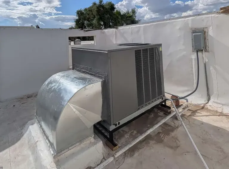 Commercial rooftop package unit with a new sheet-metal duct transition in Phoenix, AZ