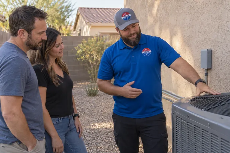 Tomer Klein showing homeowners their new air conditioner in Phoenix, AZ
